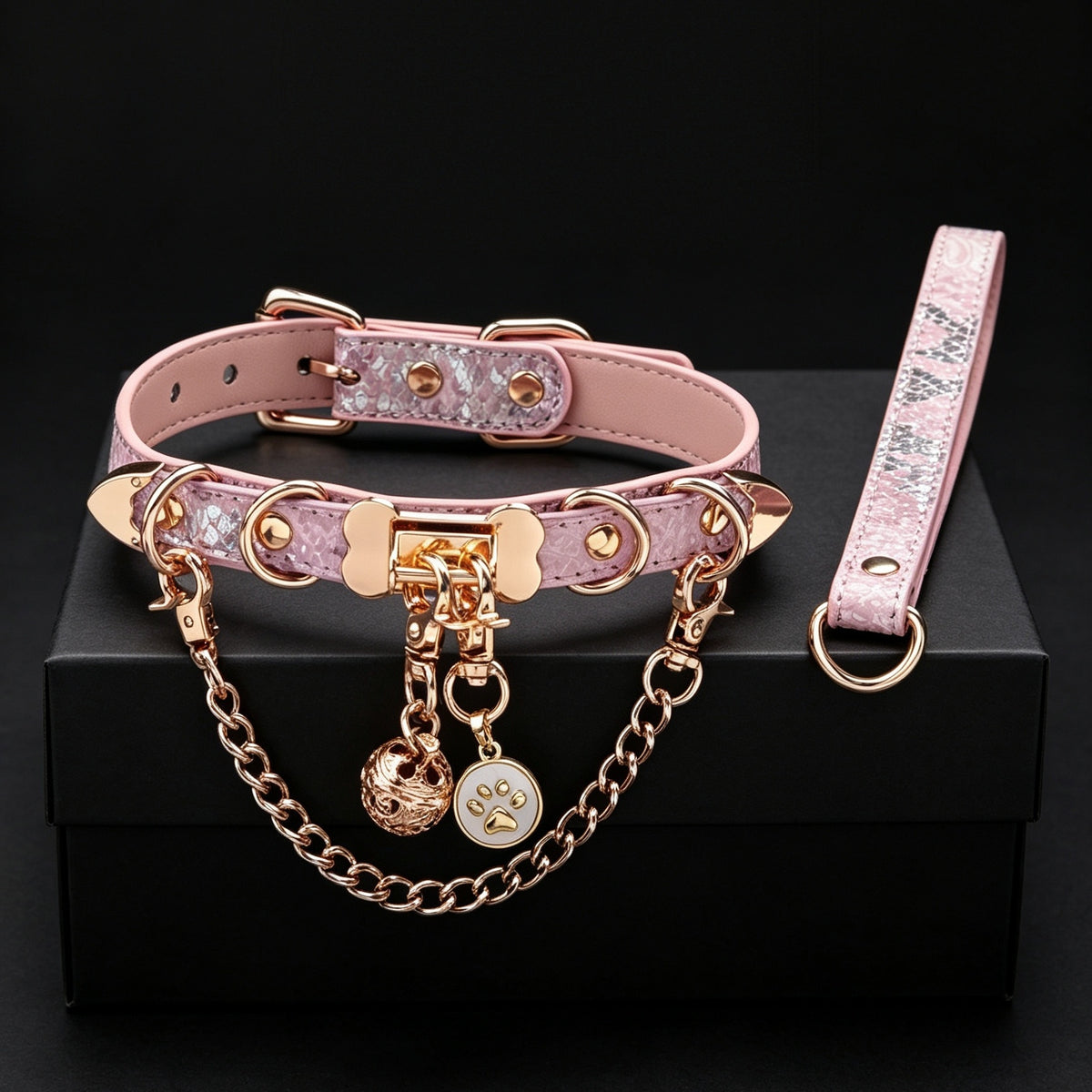Pink Snake-Texture Choker with Mother-of-Pearl Bell – styled view | Blackyyds