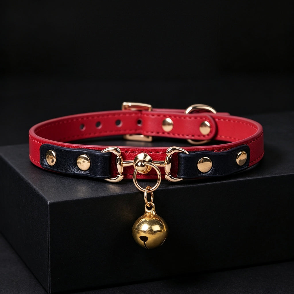 Genuine Leather Bell Choker Necklace – styled view | Blackyyds
