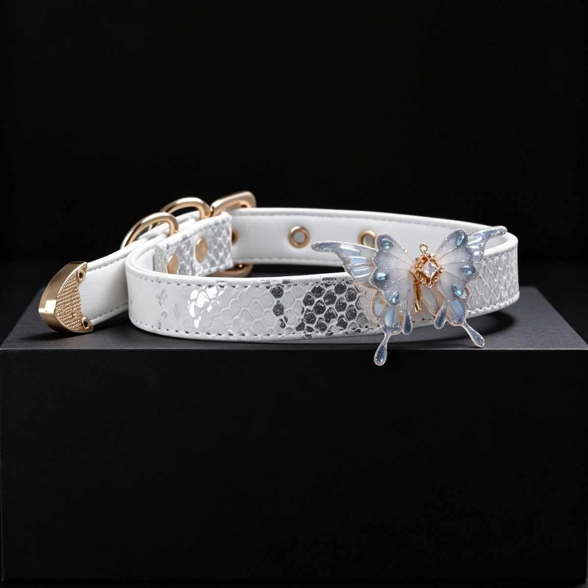 Iridescent Butterfly Rhinestone Choker Necklace – styled view | Blackyyds