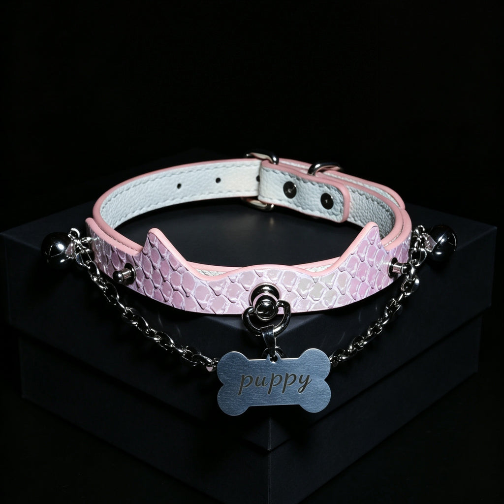 Genuine Snakeskin Cowhide Choker with Leash – close-up | Blackyyds