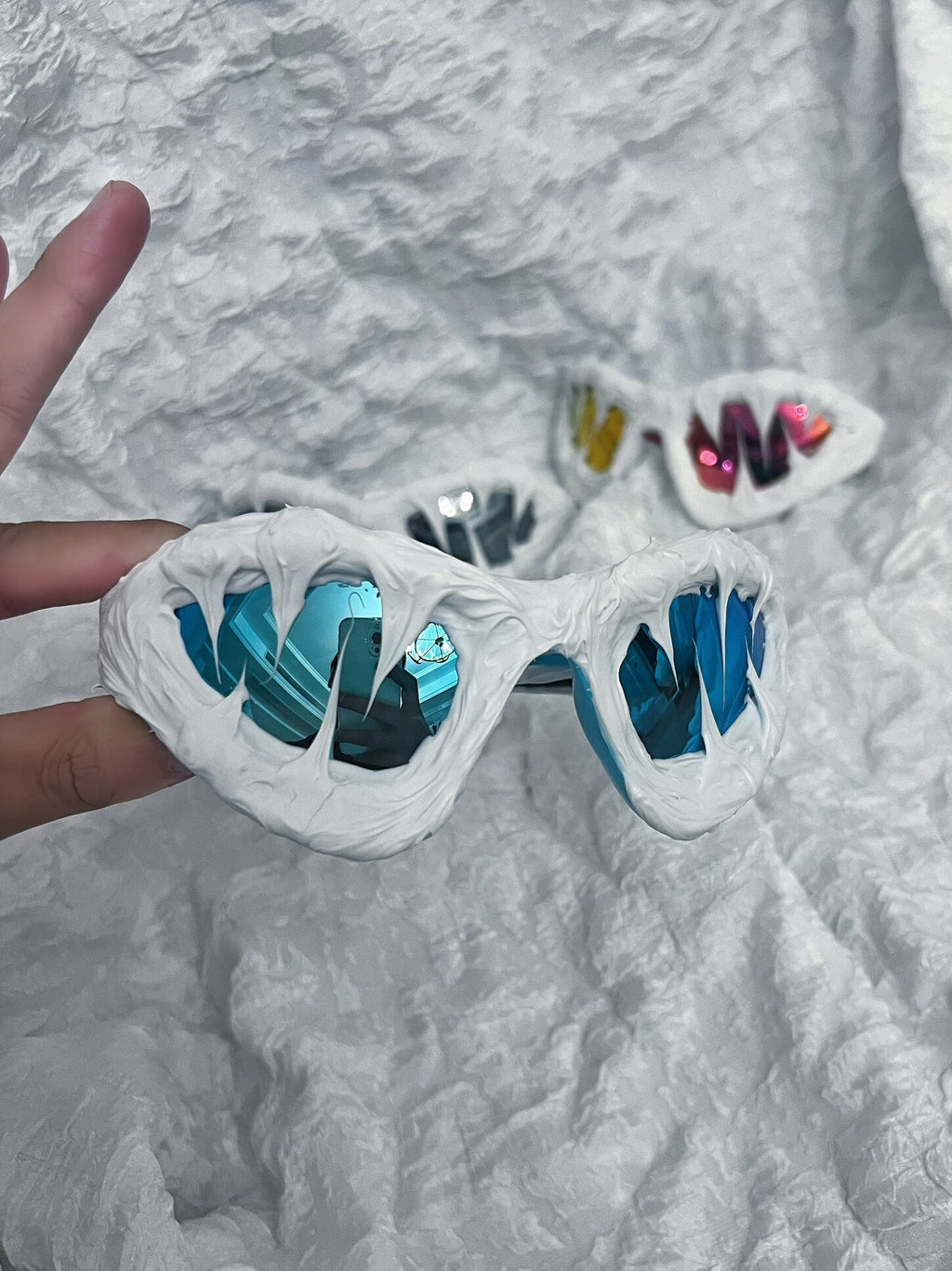 Glacier Y2K Streetwear Handmade Resin Drip Sunglasses Gothic Cyberpunk Statement angle view | Blackyyds