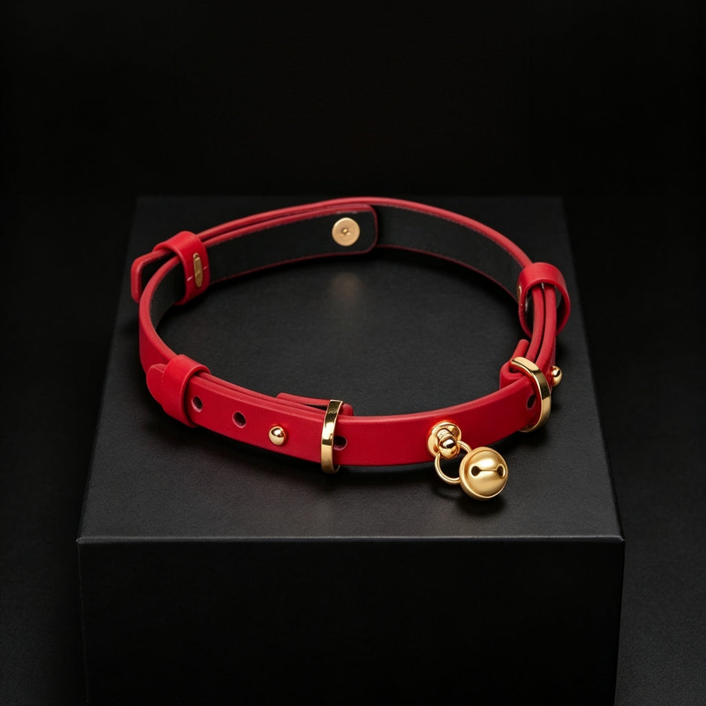 Top-Grain Cowhide Leather Bell Choker with Leash – close-up | Blackyyds
