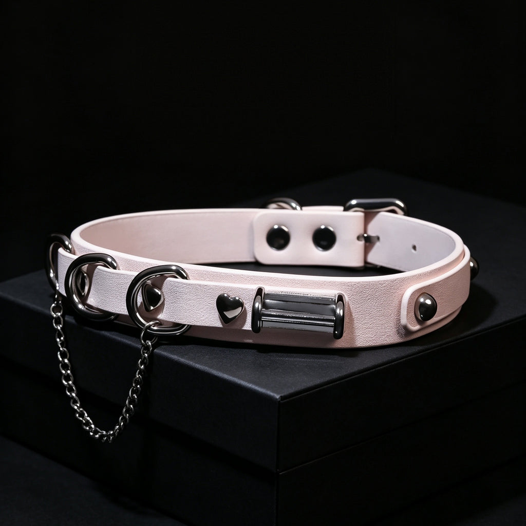 Snake-Texture Genuine Leather Bell Choker – close-up | Blackyyds