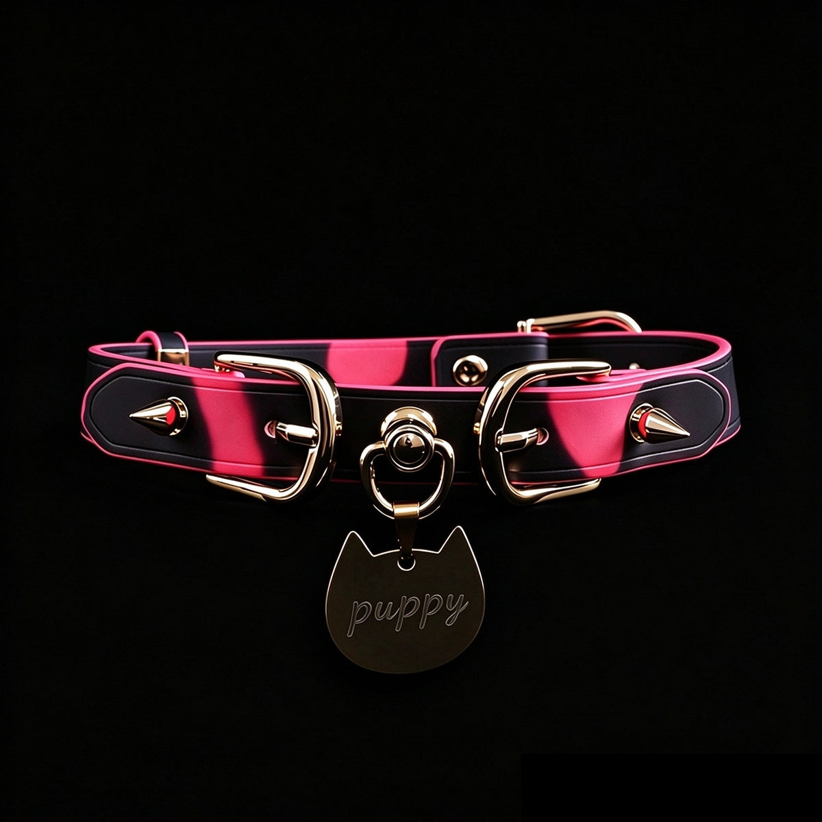 Thermochromic Studded Tag Choker Necklace with Leash – close-up | Blackyyds