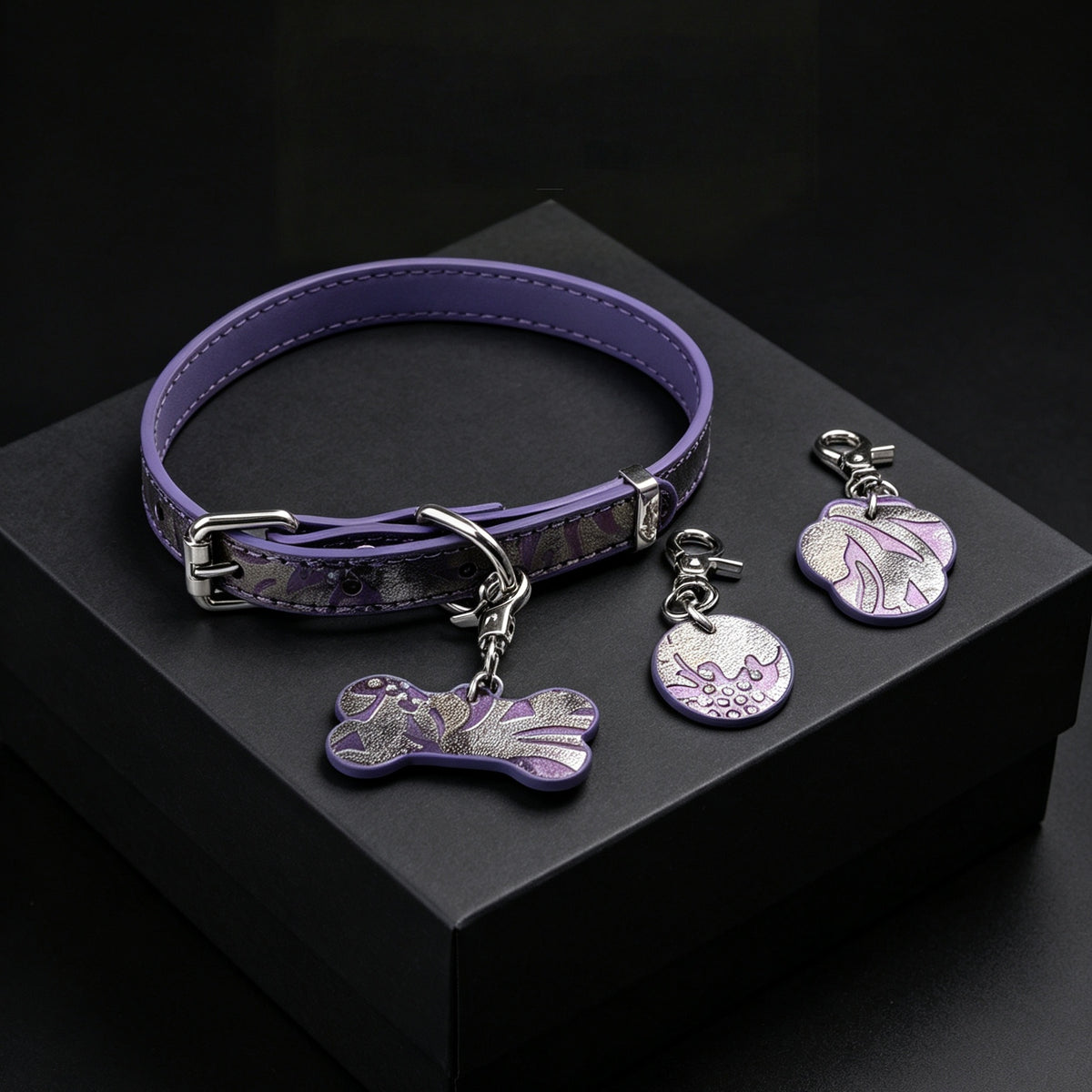 Bone Charm Choker Necklace with Triple Charms & Leash – close-up | Blackyyds