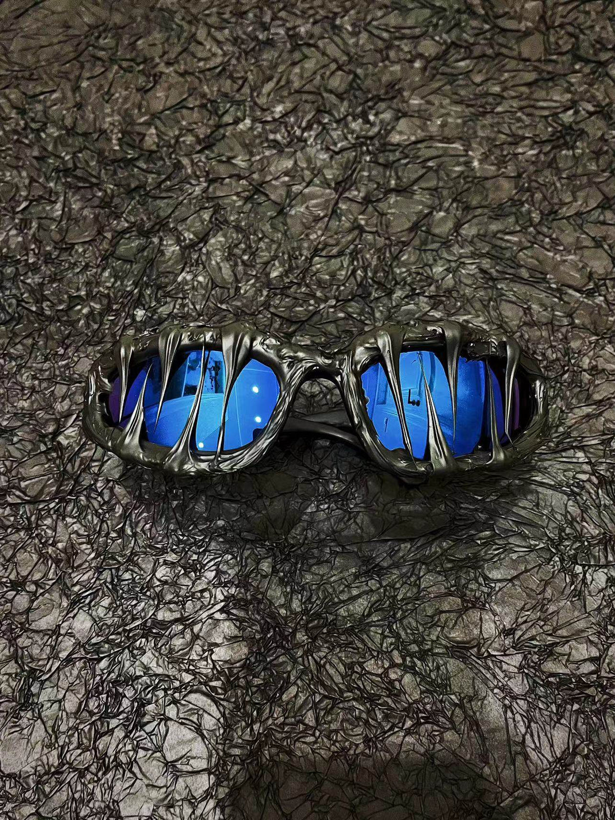 Eternal Night Ice Y2K Streetwear Handmade Resin Drip Sunglasses Gothic Cyberpunk Statement angle view | Blackyyds