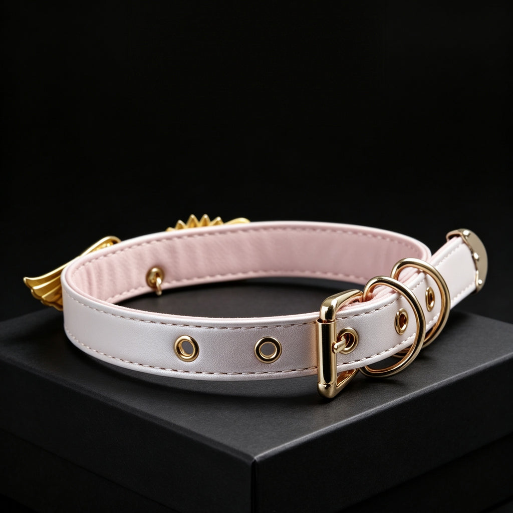 Pearlescent Pink Gold Wing Pendant Choker – close-up | Blackyyds