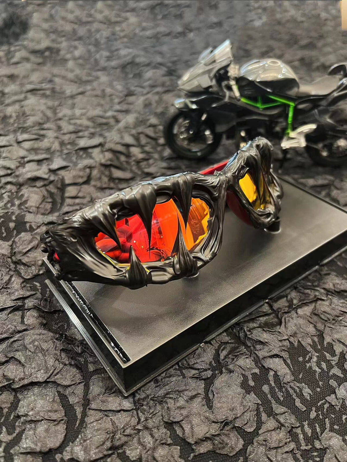 Dusk Y2K Streetwear Handmade Resin Drip Sunglasses Gothic Cyberpunk Statement angle view | Blackyyds