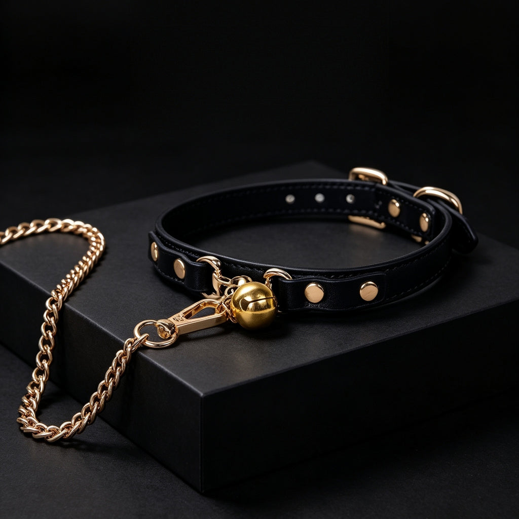 Genuine Leather Bell Choker Necklace – side view | Blackyyds