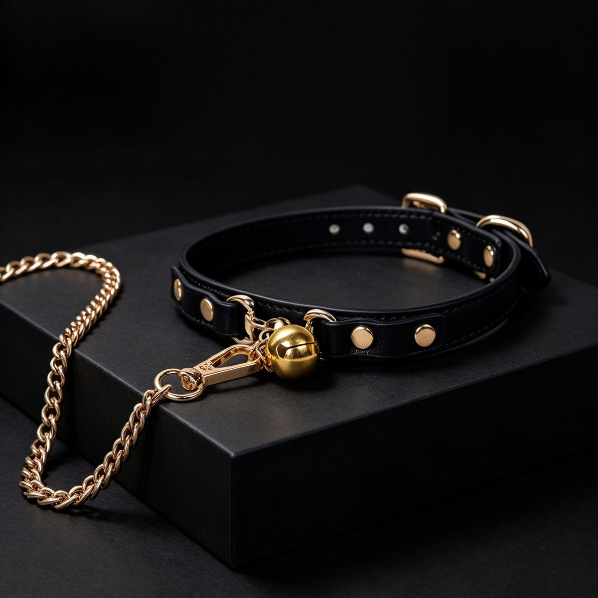 Genuine Leather Bell Choker Necklace – side view | Blackyyds