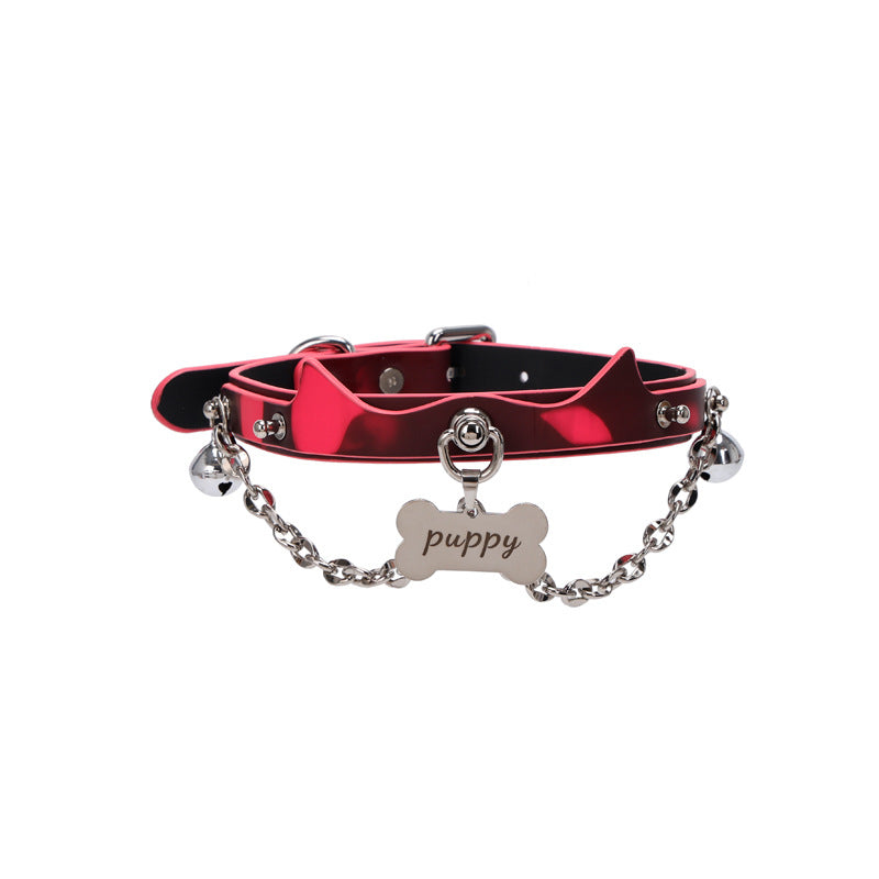 Cat Charm Thermochromic Leather Bell Choker – side view | Blackyyds