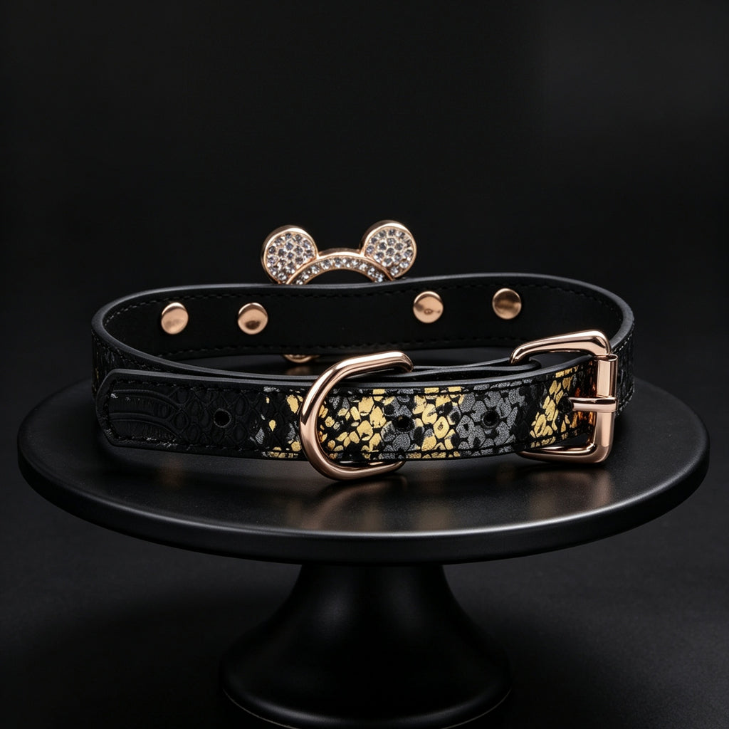 Rhinestone Choker Necklace with Leash Chain – side view | Blackyyds
