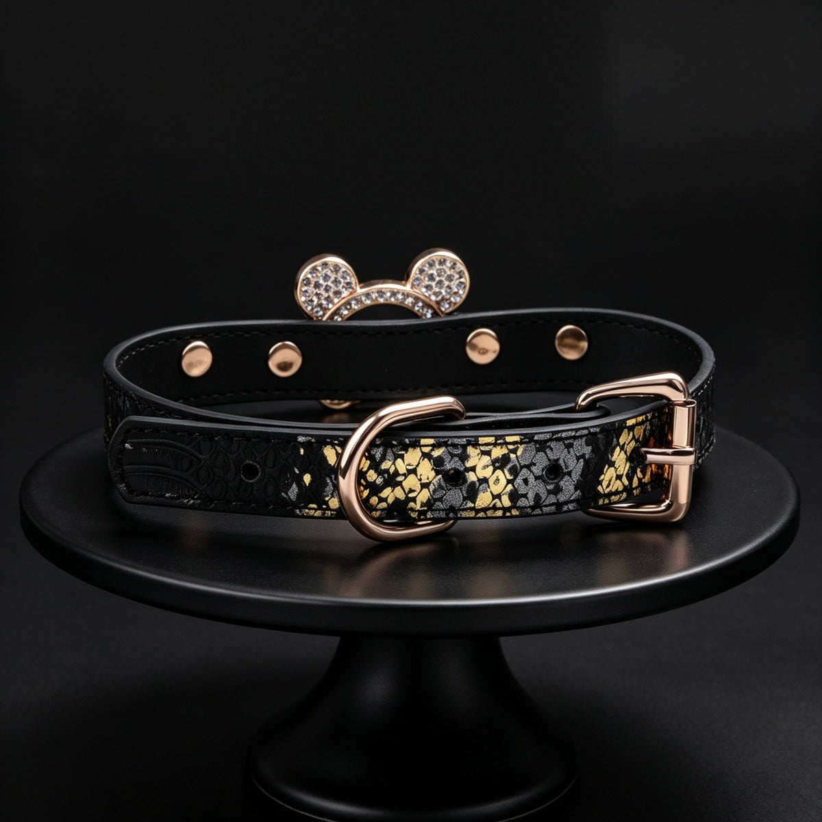 Rhinestone Choker Necklace with Leash Chain – side view | Blackyyds