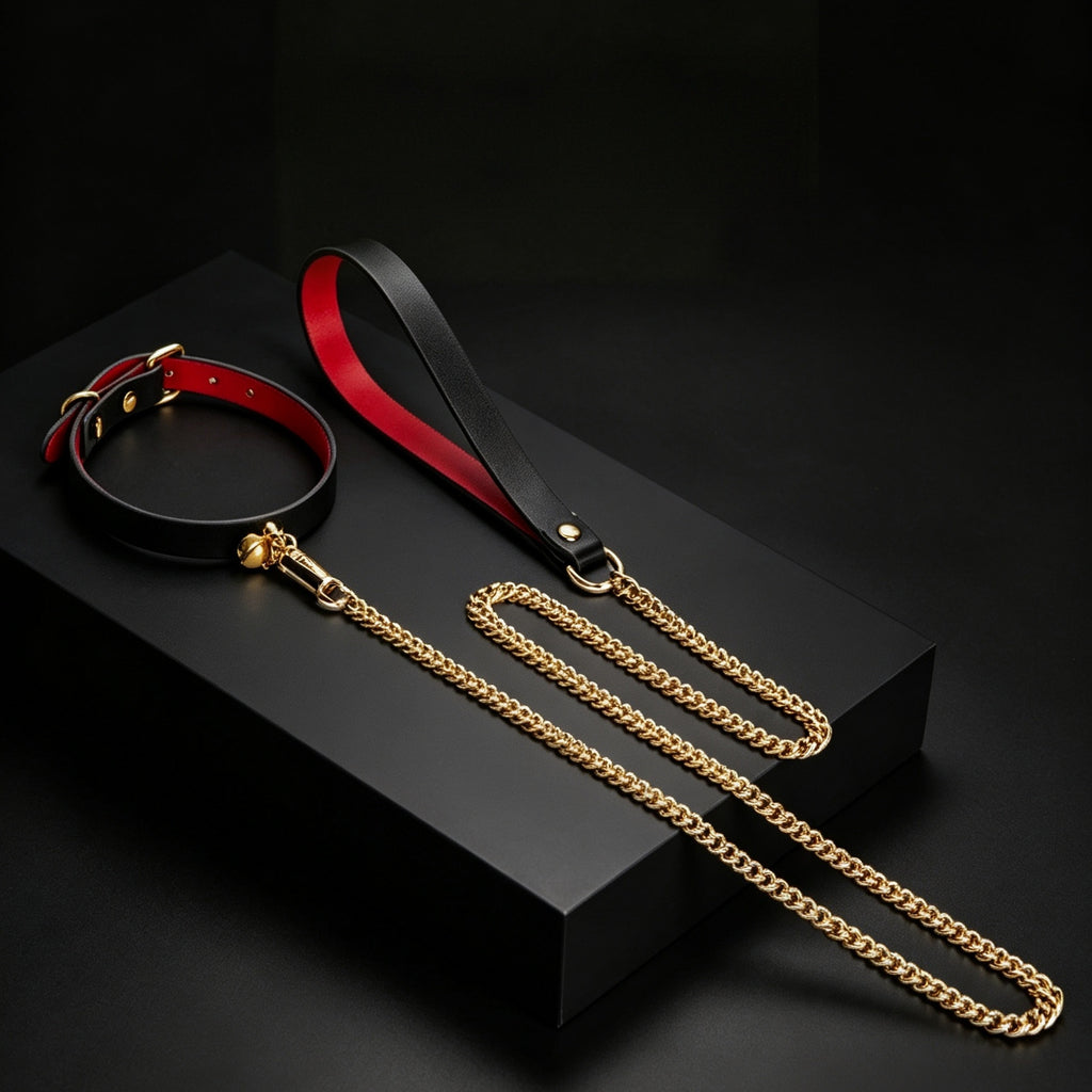 Two-Tone Cowhide Leather Bell Choker – side view | Blackyyds