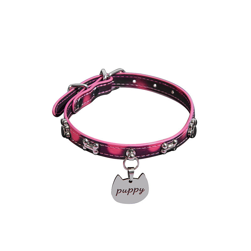 Thermochromic Genuine Leather Bell Choker with Metal Tag – side view | Blackyyds