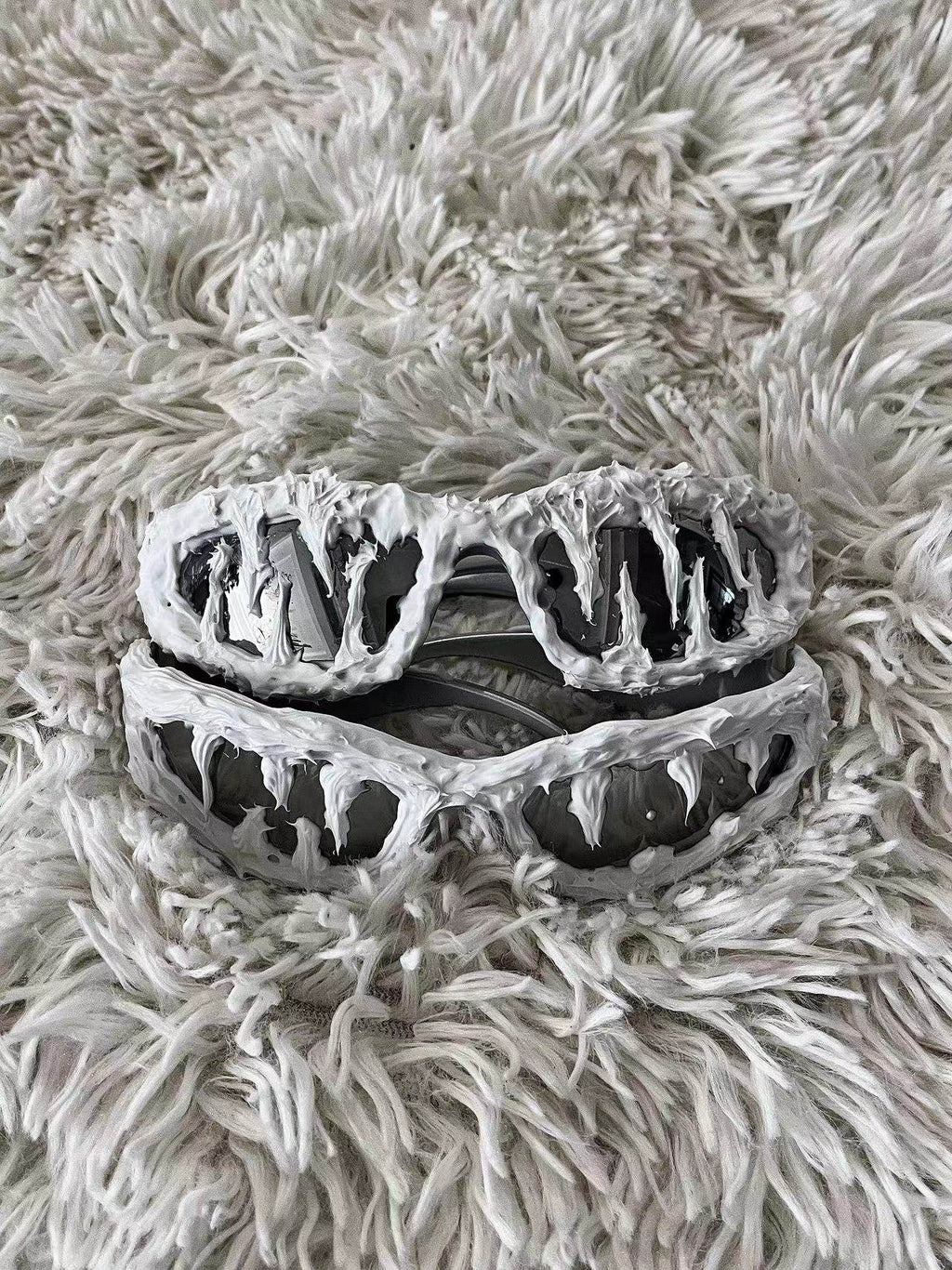 Polar White Y2K Streetwear Handmade Resin Drip Sunglasses Gothic Cyberpunk Statement y2k necklace detail shot | Blackyyds