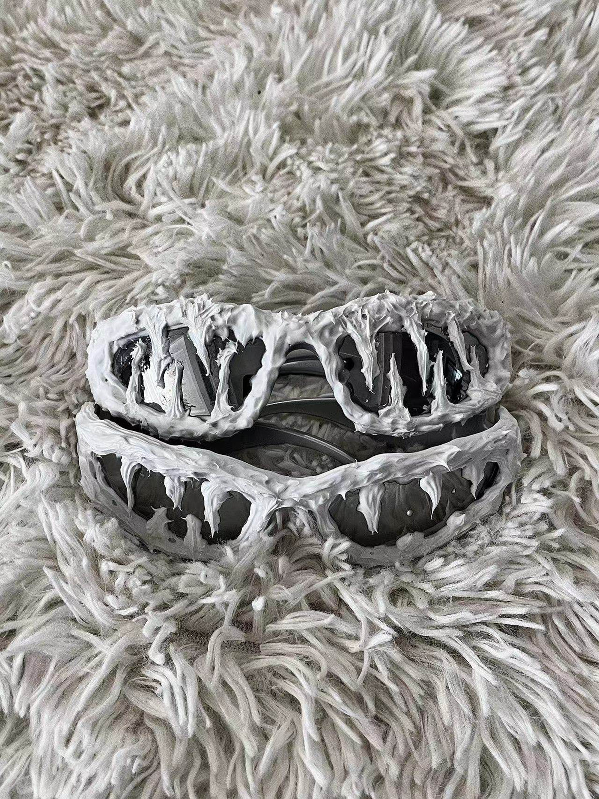 Polar White Y2K Streetwear Handmade Resin Drip Sunglasses Gothic Cyberpunk Statement y2k necklace detail shot | Blackyyds