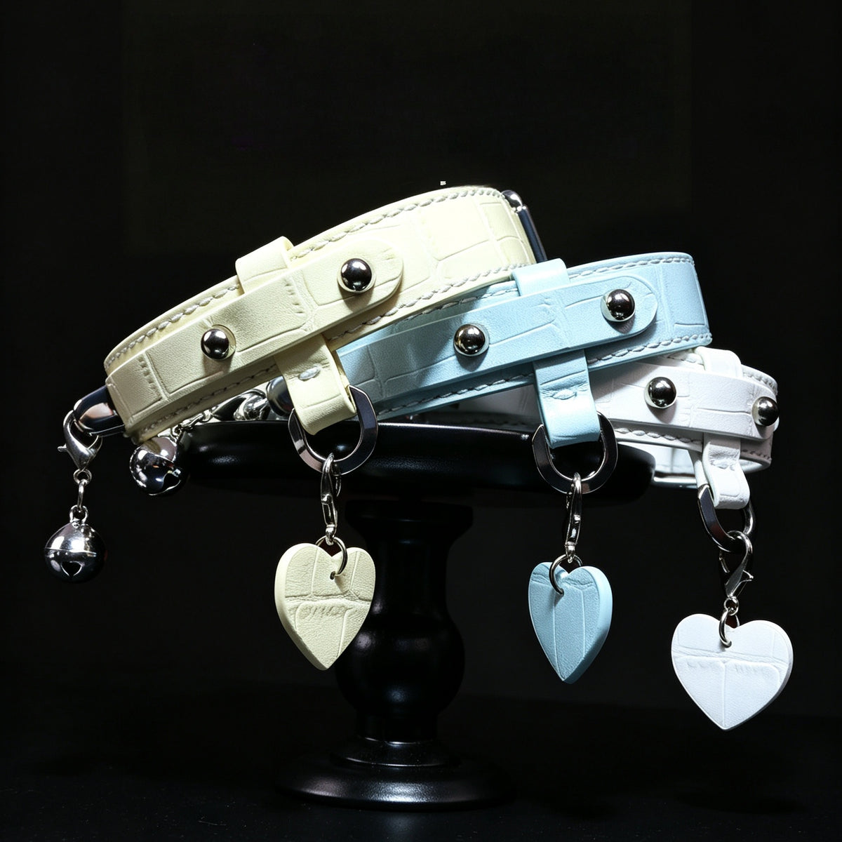 Macaron Leather Bell Choker with Heart Charm & Chain – alternate view | Blackyyds