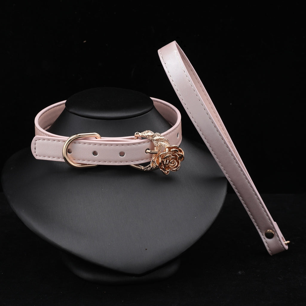 Pearlescent Pink Rose & Butterfly Bell Choker with Leash – alternate view | Blackyyds