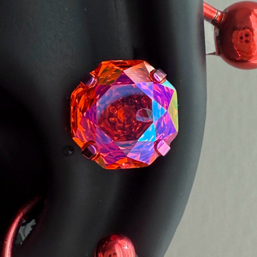 Red Titanium Steel Earrings & Titanium Alloy Zircon Ear Bone Studs |   Red Cone Pendant Ear Hoop