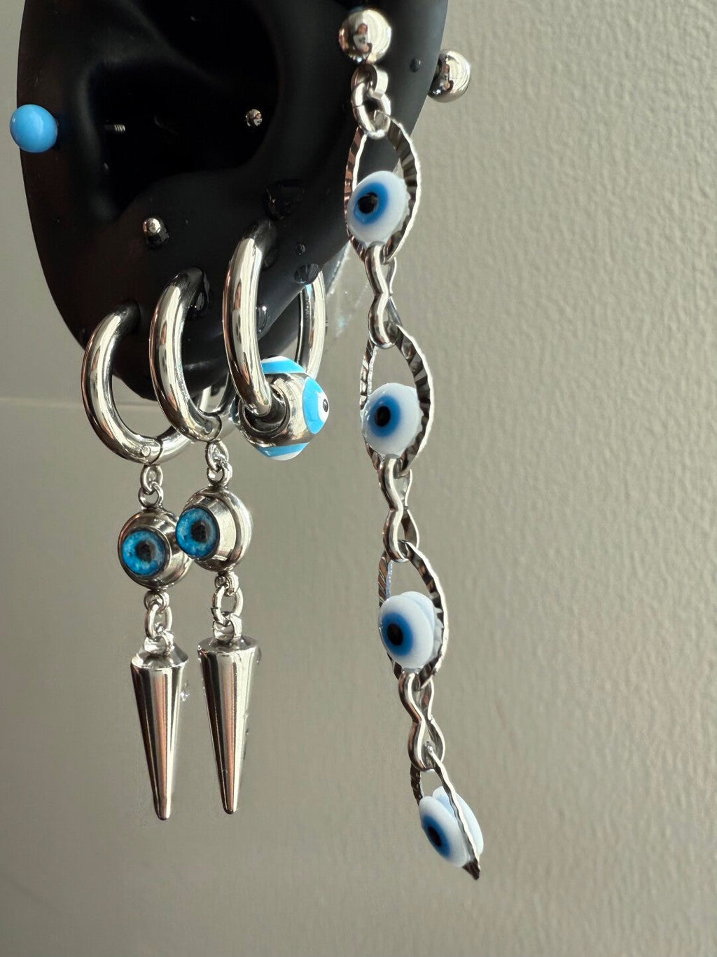 Blue Acrylic Ball Titanium Ear Stud – Punk Y2K Hypoallergenic Piercing