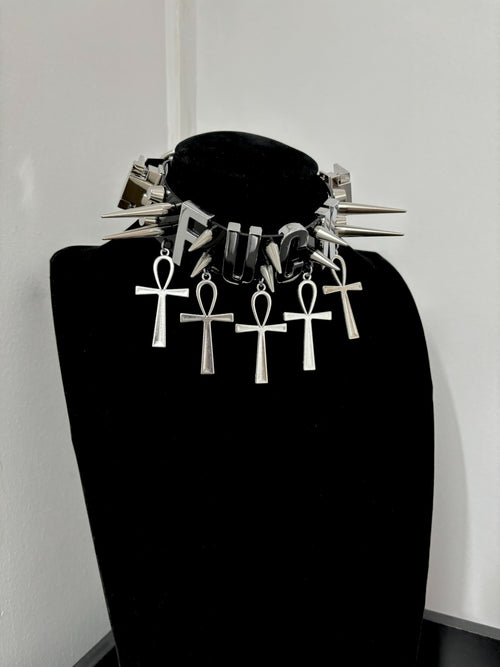 Choker con rivetti esagerati visivi originali fatti a mano in stile punk gotico serie dark nero heavy metal rock festival party