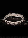 Handmade Italian White Leather "Spike Trap" Choker - Matte Top-Grain Cowhide Punk Rock Spiked Collar