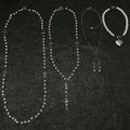French Vintage 4-Piece Layered Pearl Rosary Necklace Set - Gothic Heart & Cross Charms (Coquette Aesthetic)
