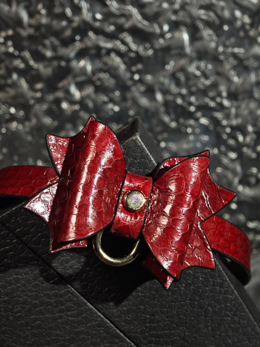 Crimson Dragon Scale Choker - Gothic Bat Wing Bow Collar | Blood Red Luxury Leather Necklace
