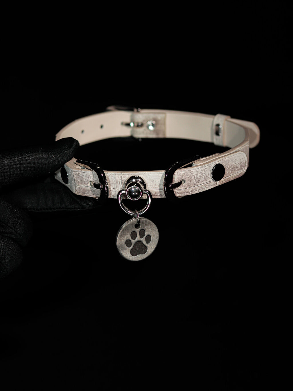 Handmade Himalayan Crocodile Leather Choker - Gradient White Exotic Skin Collar & Leash Set (Luxury Custom)