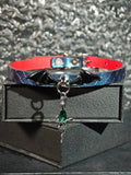Gothic Bat Wing & Snake Charm Choker | Handmade Custom Faux Leather Collar with Green Gem