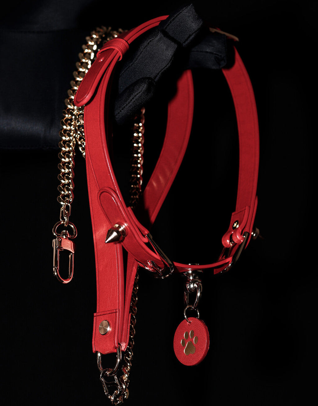 Handmade Italian Buttero Leather "Spike Trap" Cat Paw Choker - Black & Red Punk Spiked Collar