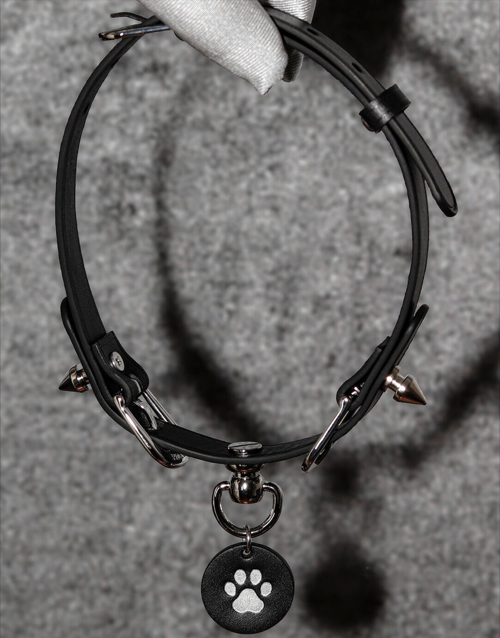 Handmade Italian Buttero Leather "Spike Trap" Cat Paw Choker - Black & Red Punk Spiked Collar