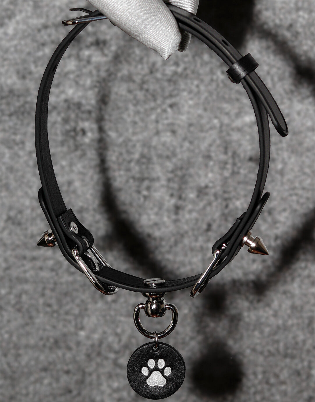 Handmade Italian Buttero Leather "Spike Trap" Cat Paw Choker - Black & Red Punk Spiked Collar