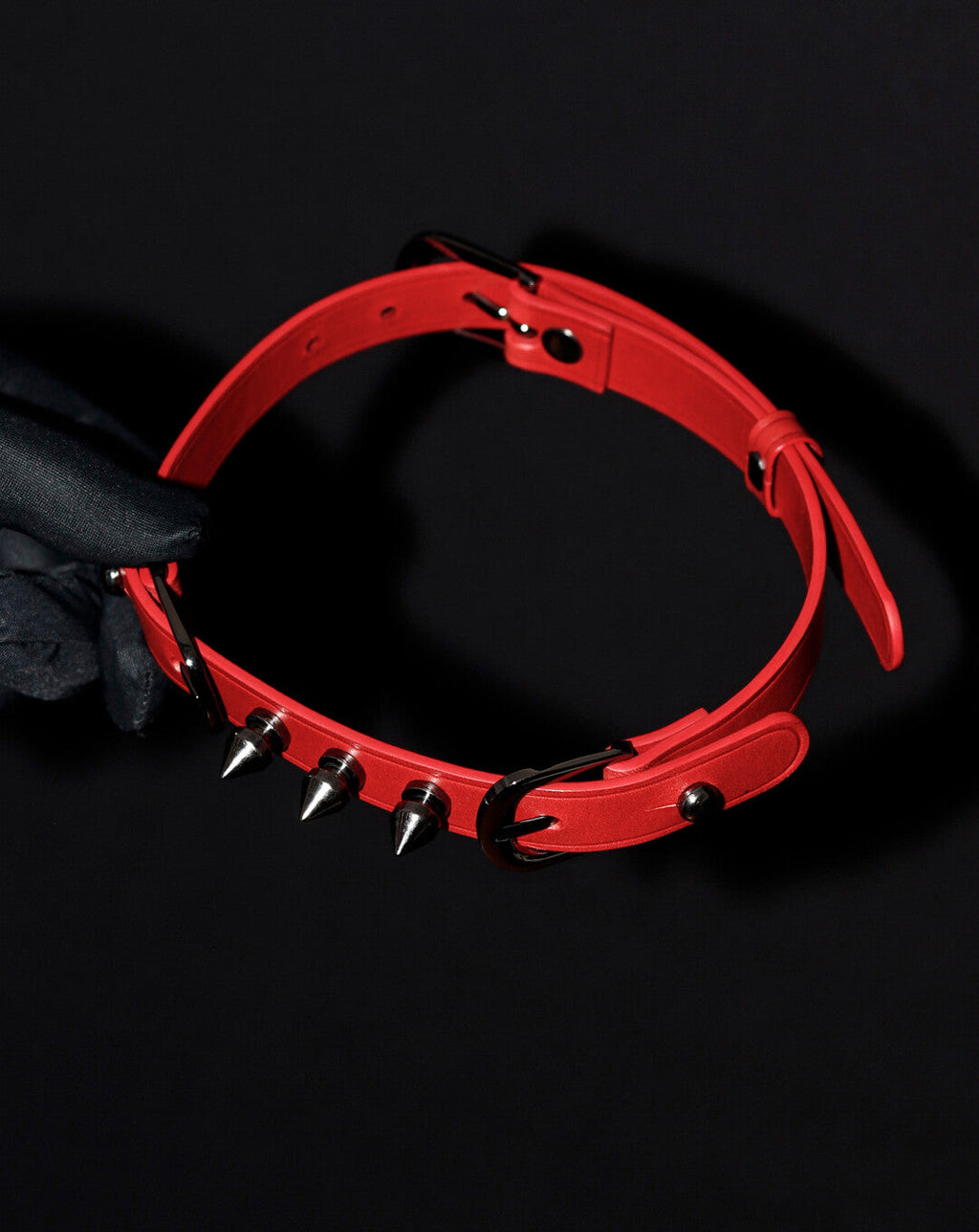 Spike Trap Red Italian Buttero Leather Choker - Gothic Punk Spiked Collar