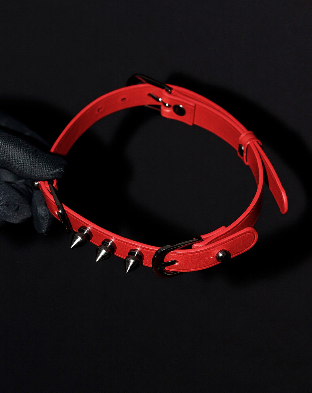 Spike Trap Red Italian Buttero Leather Choker - Gothic Punk Spiked Collar