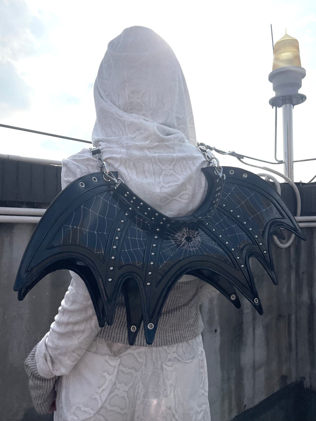 Y2K Gothic Bat Wing Spider Web Bag - Convertible Black Patent Backpack & Underarm Shoulder Bag (Multi-Way)