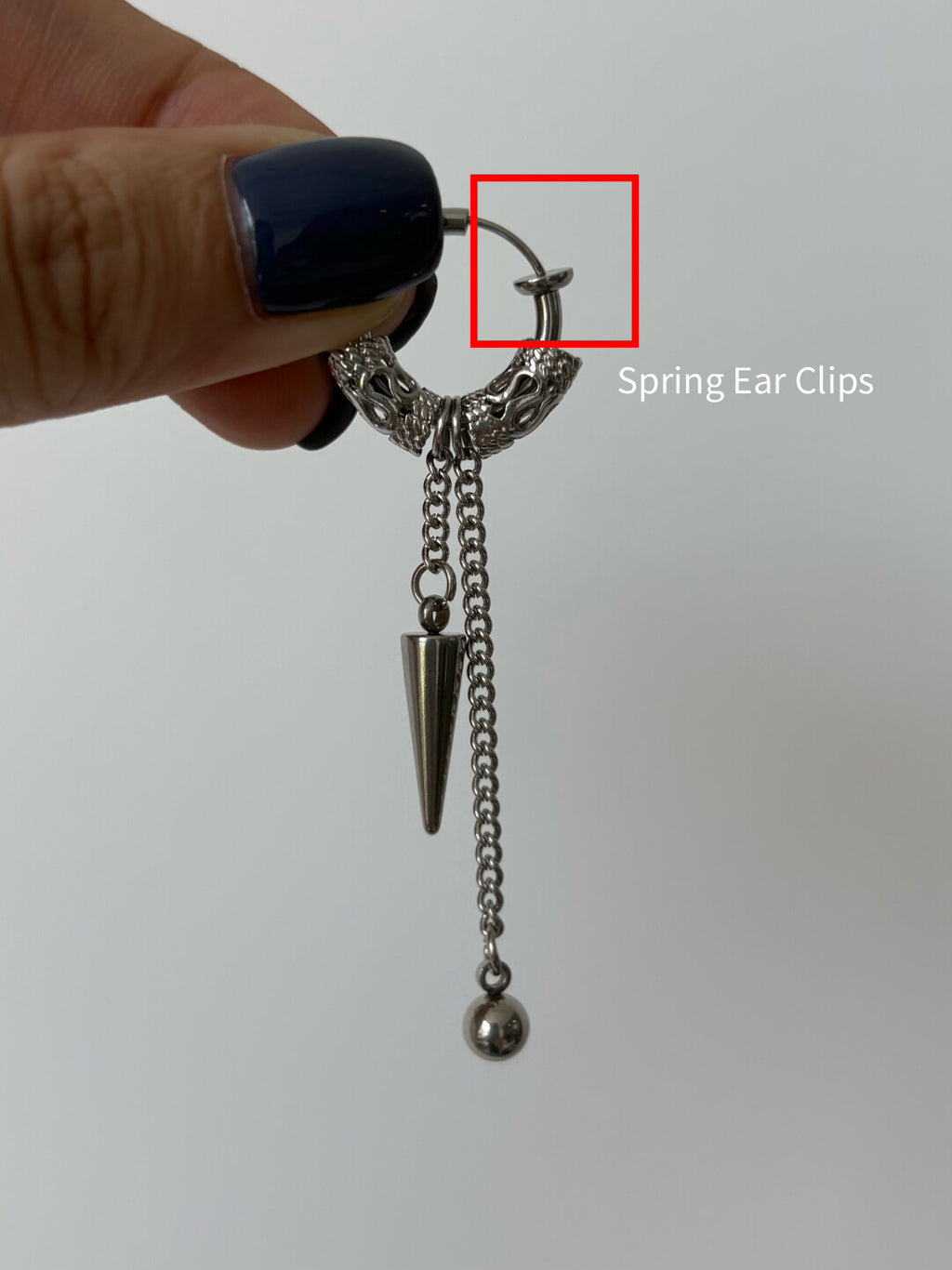 Asymmetrical Dragon Scale Hoop Earrings - Stainless Steel Industrial Punk Jewelry | Geometric Spike & Chain Drop (Unisex)