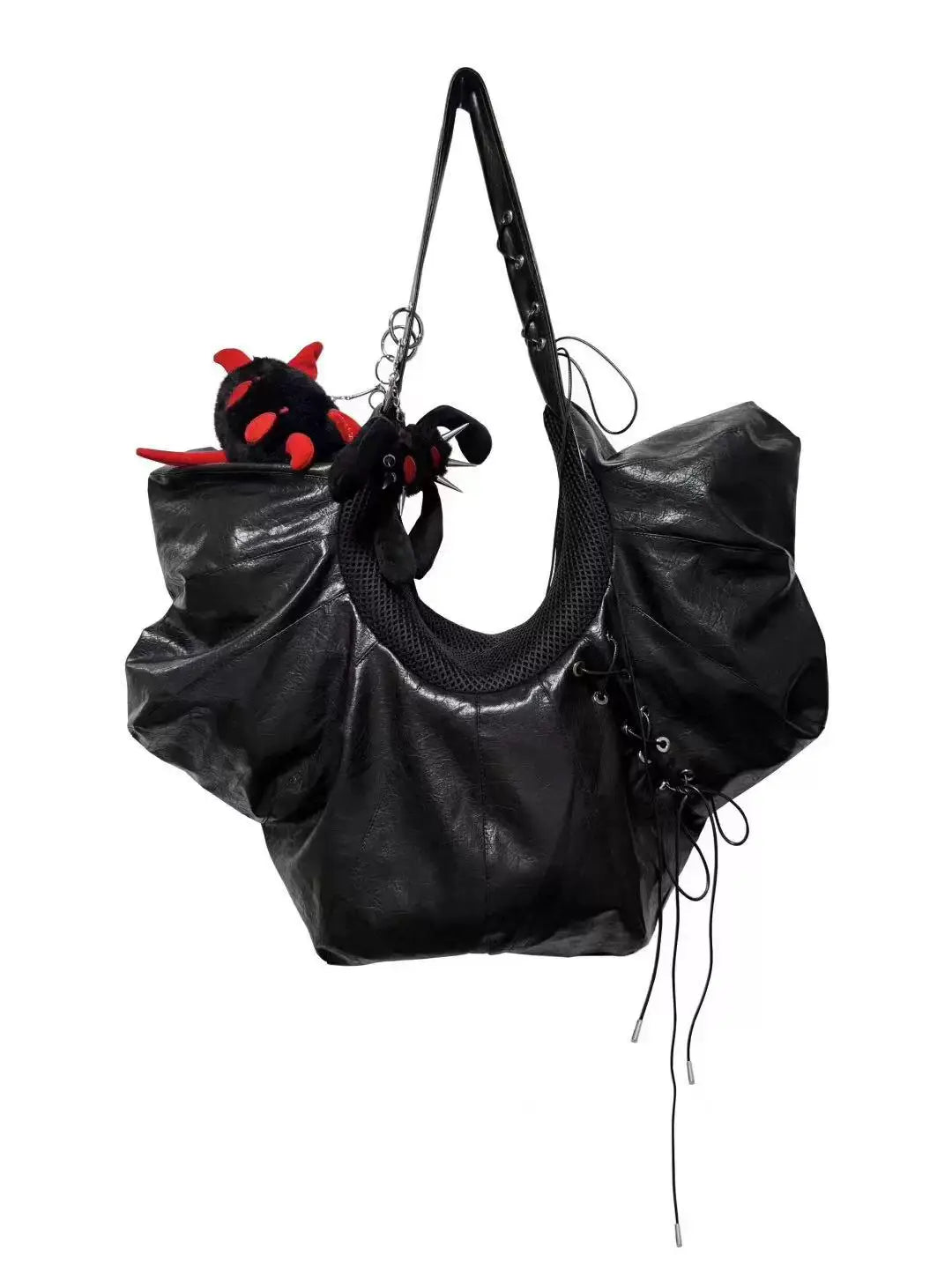 Y2K Grunge Slouchy Cloud Hobo Bag - Large Capacity Punk Shoulder Tote with Corset Lacing (Doll Not Included)