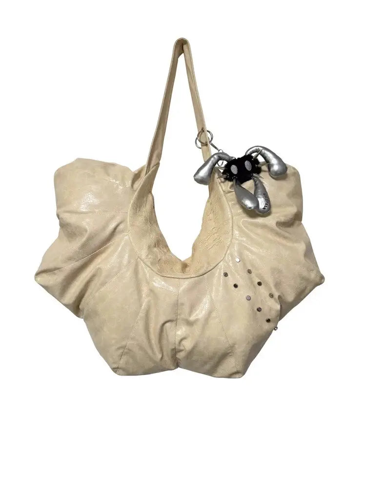 Y2K Grunge Slouchy Cloud Hobo Bag - Large Capacity Punk Shoulder Tote with Corset Lacing (Doll Not Included)
