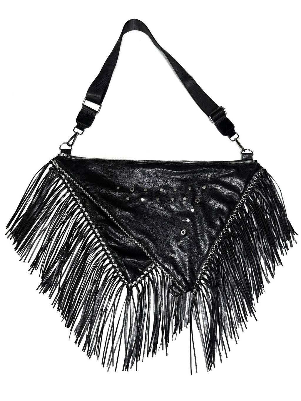 Y2K Western Goth Black Tassel Crossbody Bag - Punk Bohemian Fringe Shoulder Bag with Studded Details