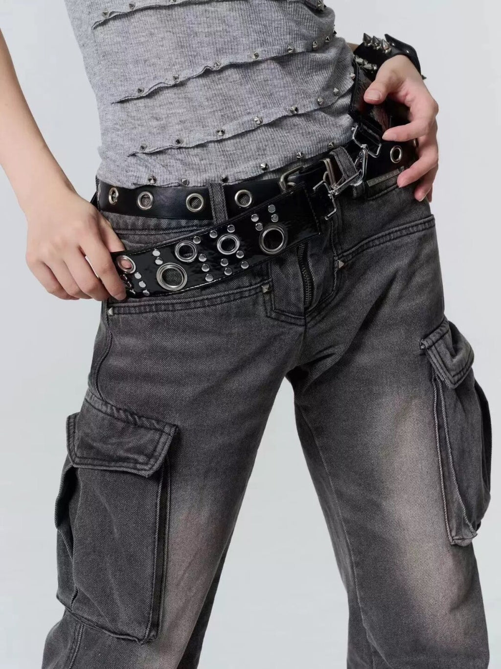 Y2K Gothic Black Patent Pointed Shoulder Bag - Bat Wing Crossbody with Studded Convertible Belt Strap