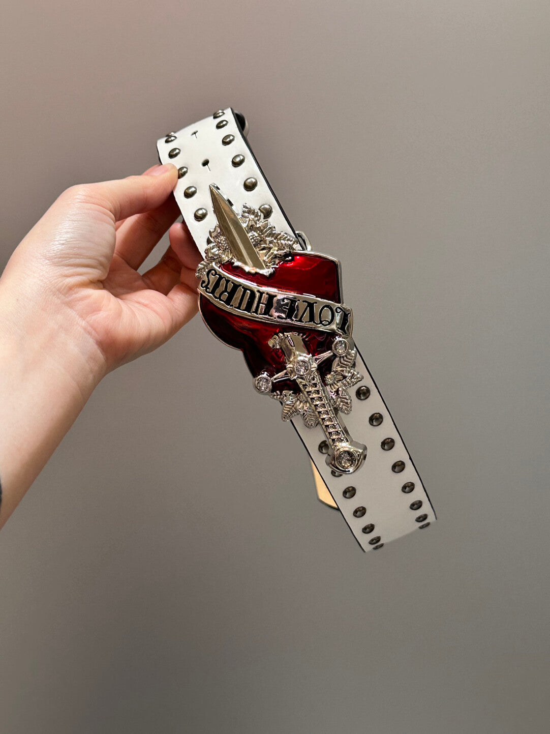 Y2K "Love Hurts" Dagger Heart Studded Belt - Gothic Punk Aesthetic