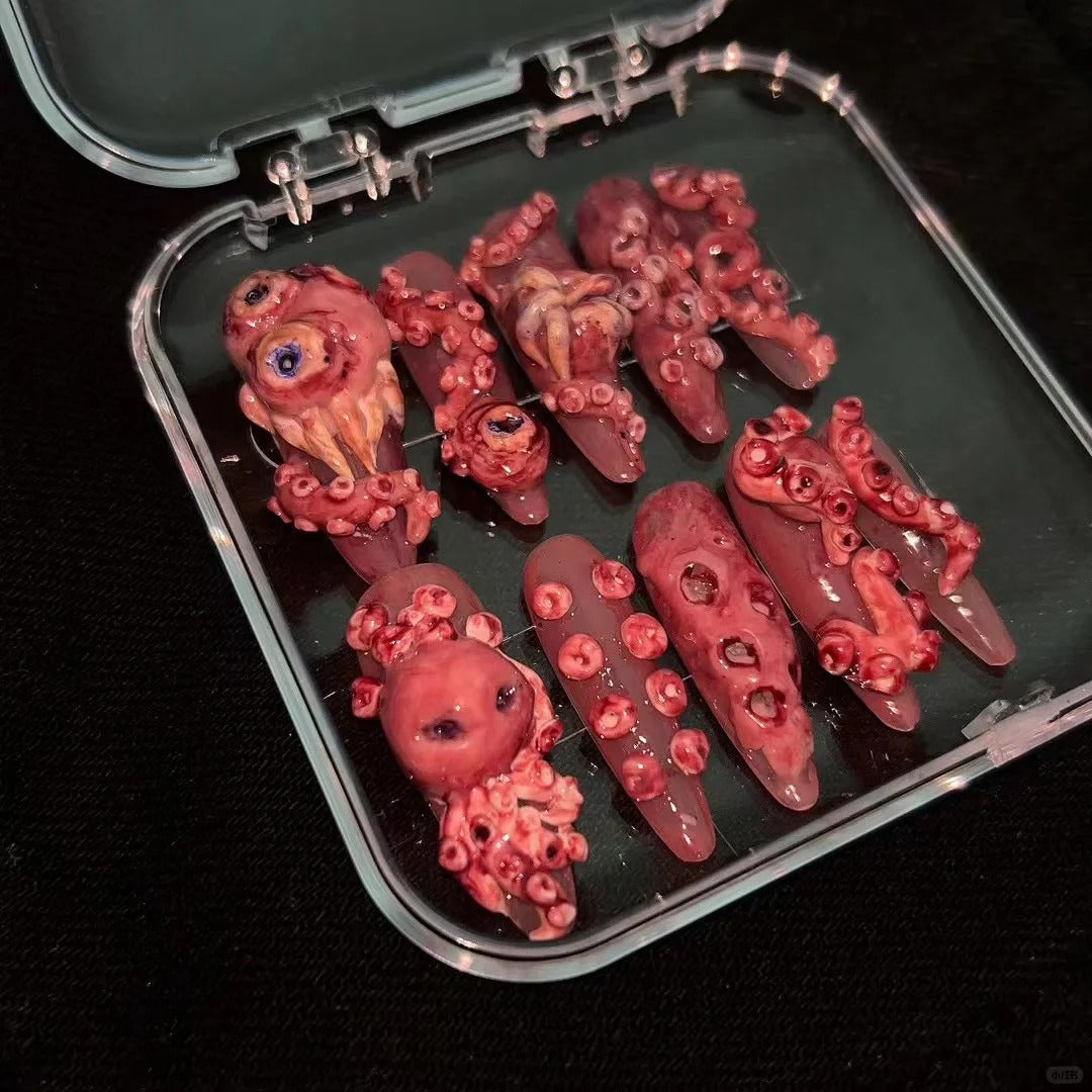 Gothic Punk Rock Y2K Black Style Cthulhu Style Nail Art