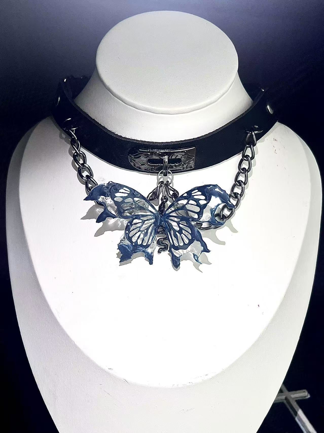 Authentic Butterfly Specimen Necklace - Dark Gothic Handcrafted Jewelry Butterfly Choker Necklace