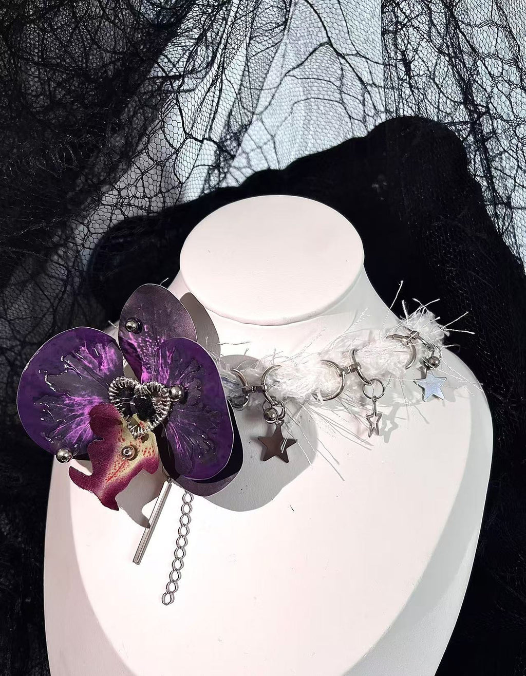 Collana con autentica farfalla esemplare - Collana girocollo con farfalla realizzata a mano in stile gotico scuro