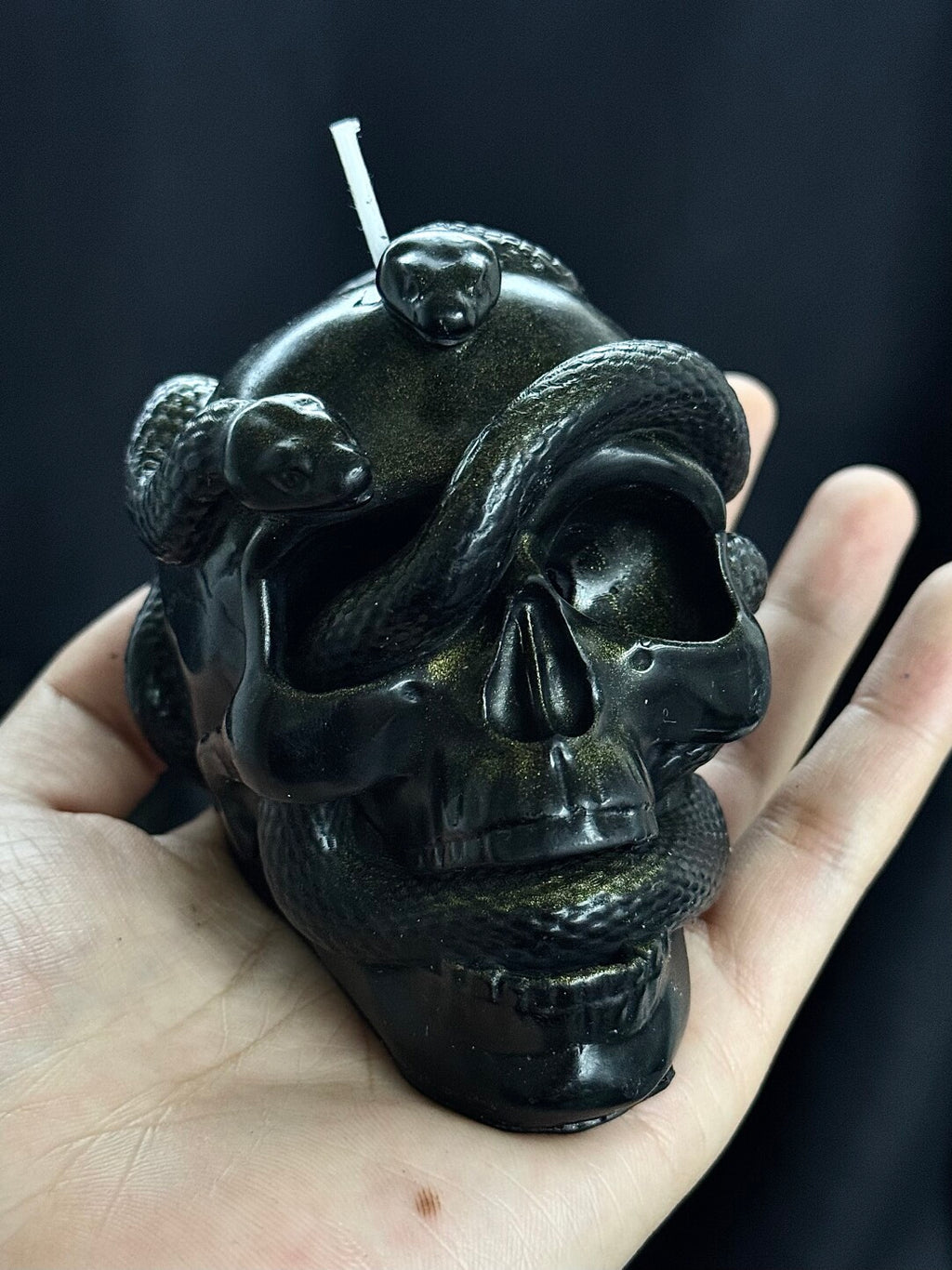 Candela con teschio e serpente viola | Decorazione in cera a bassa temperatura fatta a mano, stile gotico punk e aromaterapia