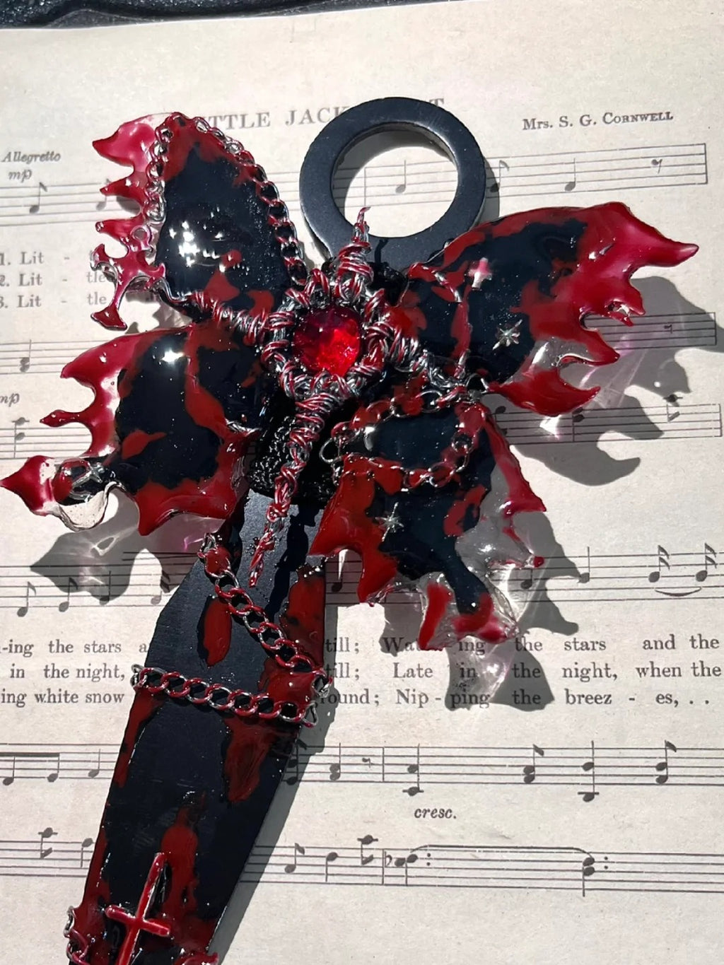 Handcrafted Gothic Kunai Sword – Black Red Ninja Dagger for Collector Cosplay