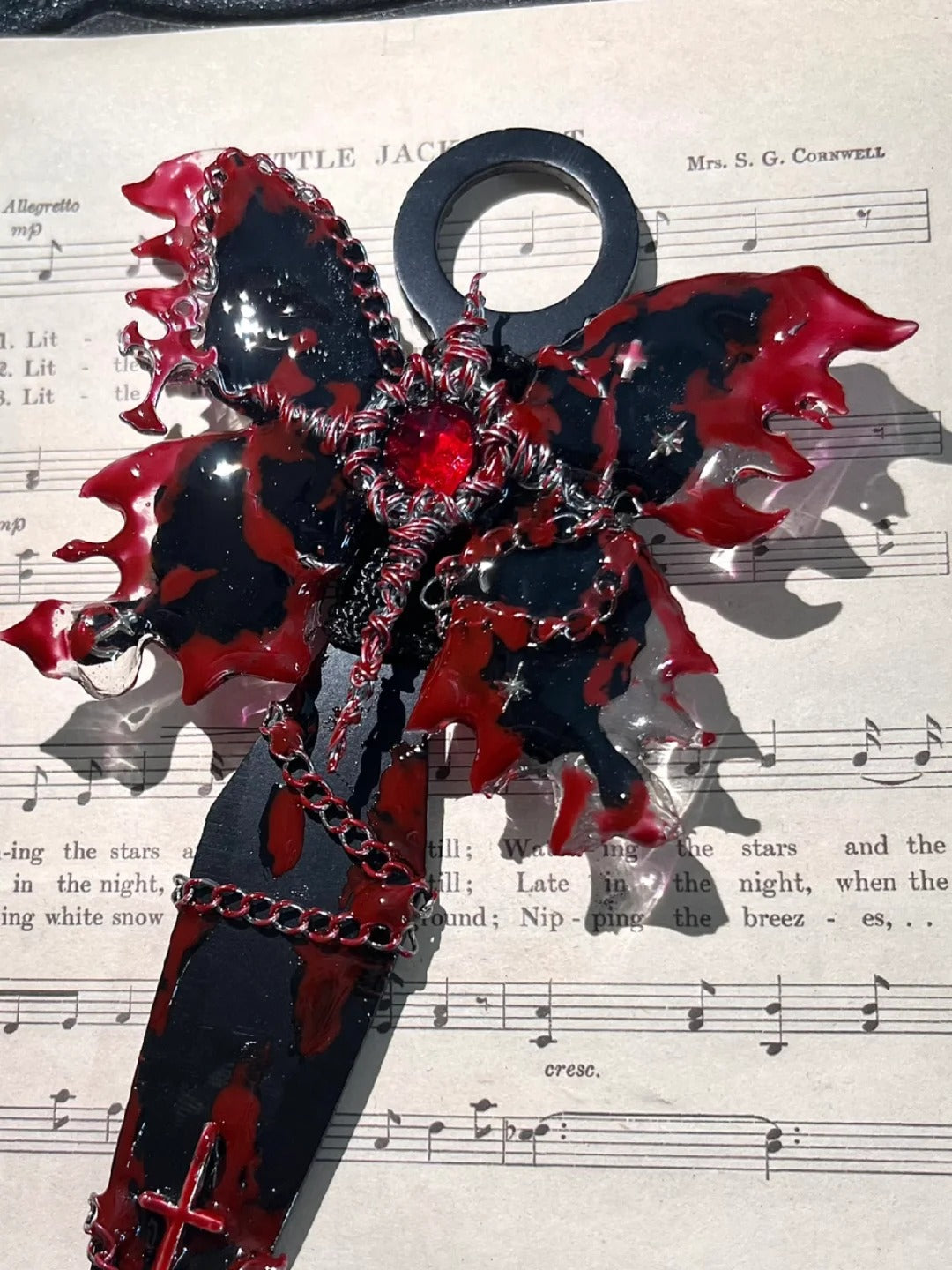 Handcrafted Gothic Kunai Sword – Black Red Ninja Dagger for Collector Cosplay