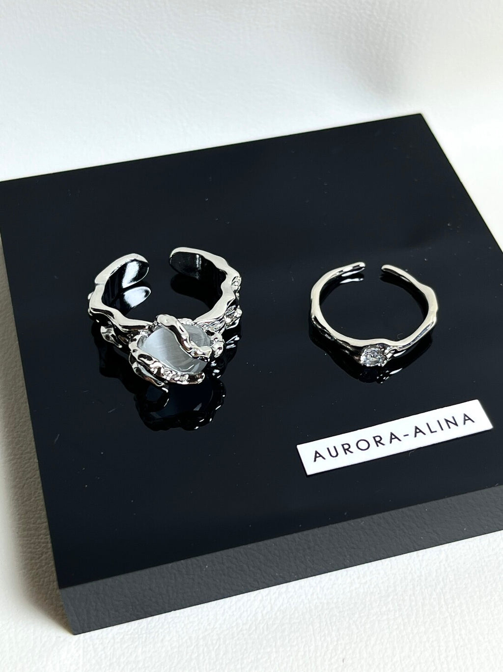 White Jade Bead Ring Ins Niche Zircon Couple Rings